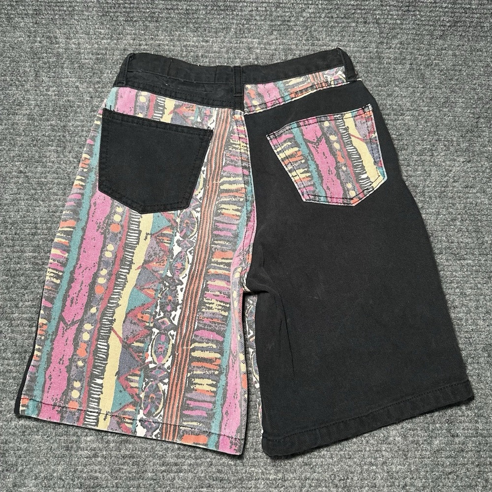 Vintage 80s/90s Not Guilty Girls Denim Stripes/Black Denim Shorts Size 12 - Picture 2 of 5